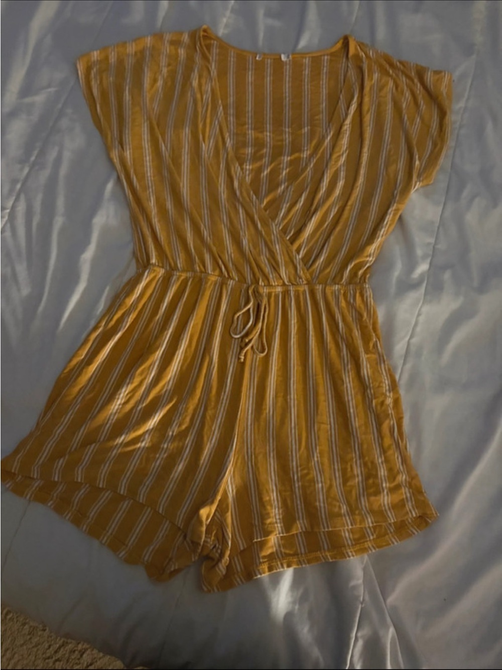 Striped Mustard Yellow Wrap Romper